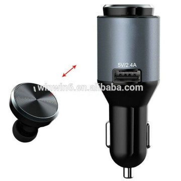 Car products bluetooth earphone car charger,2 in 1 dual usb car charger with bluetooth headset