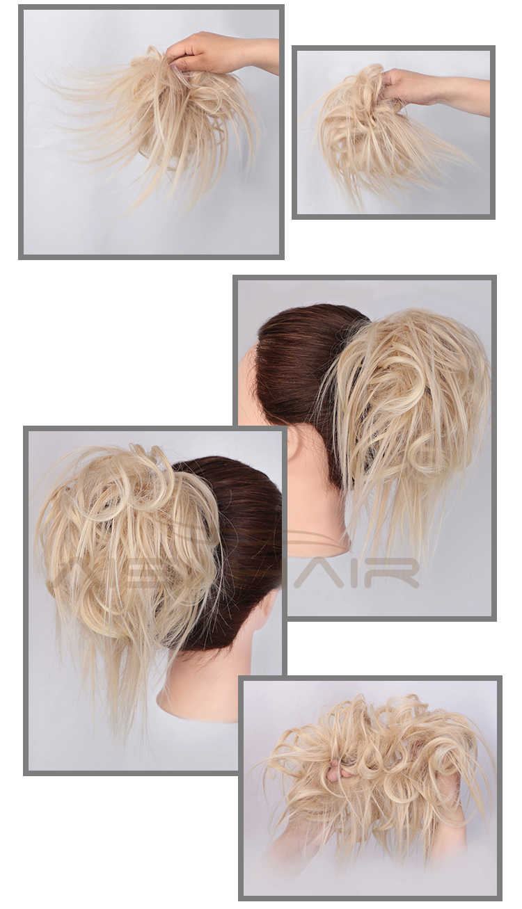 Aisi Hair Synthetic Donut Blonde Chignon Curly Bun Pad Chignon Elastic Band Ribbon Ponytail Rope Rubber Hair Extension For Women