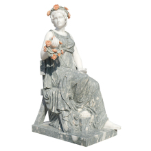 Marble Seated Goddess Statue with Floral Rose Decor