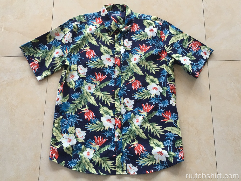 Мужская рубашка с принтом из хлопка с гавайским принтом