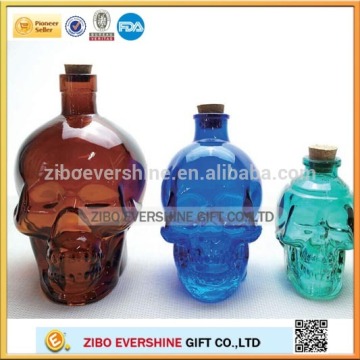 250ml 400ml 800ml Colors glass skull wine bottles/ skulls stash jars with wood cork