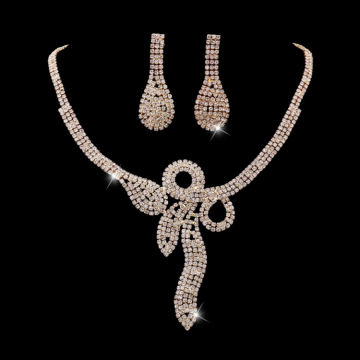 Lady Rhinestone Necklace Earrings Jewelry Set
