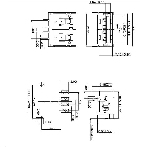 UAFM03 (3) USB A Type receptacle SMT 