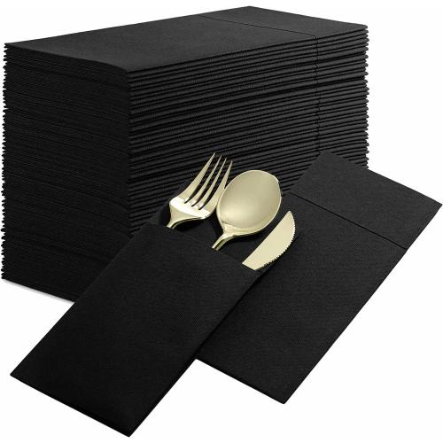 Cloth Like Dinner Napkins with Built-in Flatware Pocket