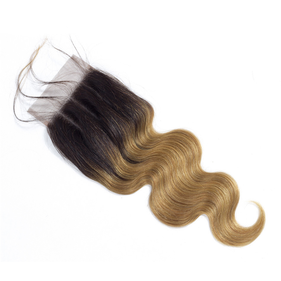 China Suppliers Mink Brazilian Virgin Hairs Three Part 1B 27 Ombre Hair Extensions With Closure