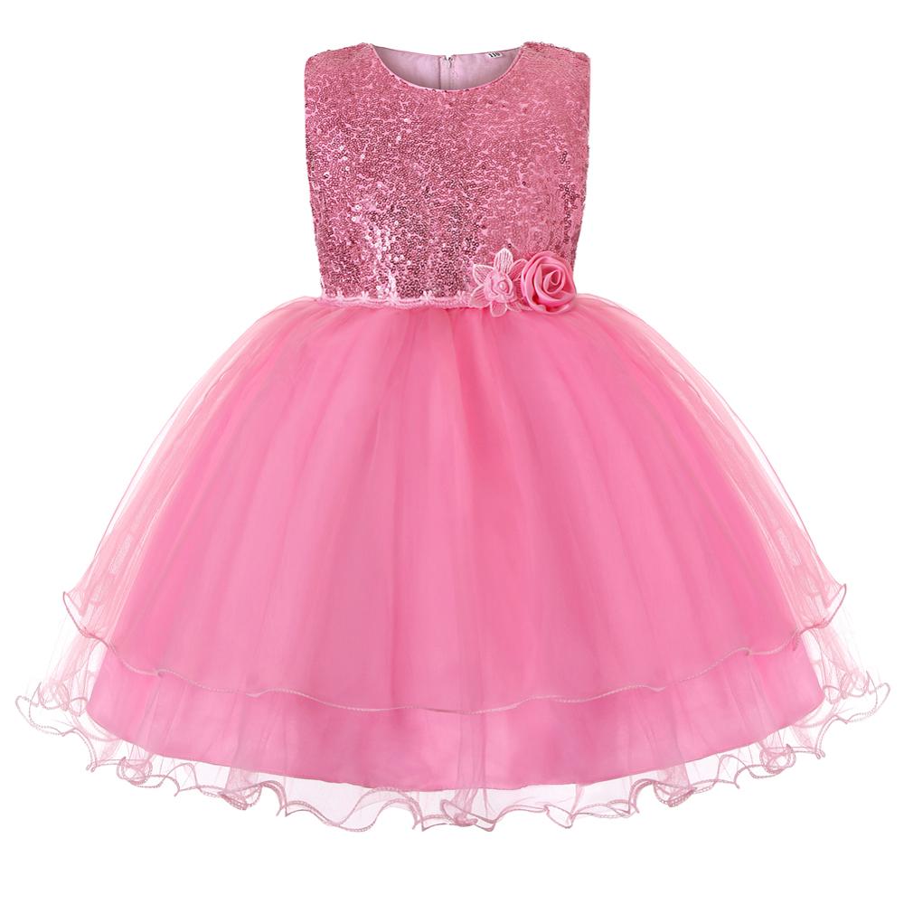 Hot Selling Wholesale Children Kids Girls Boutique Clothing Bowknot Sleeveless baby girl party Sequins dress with flowers