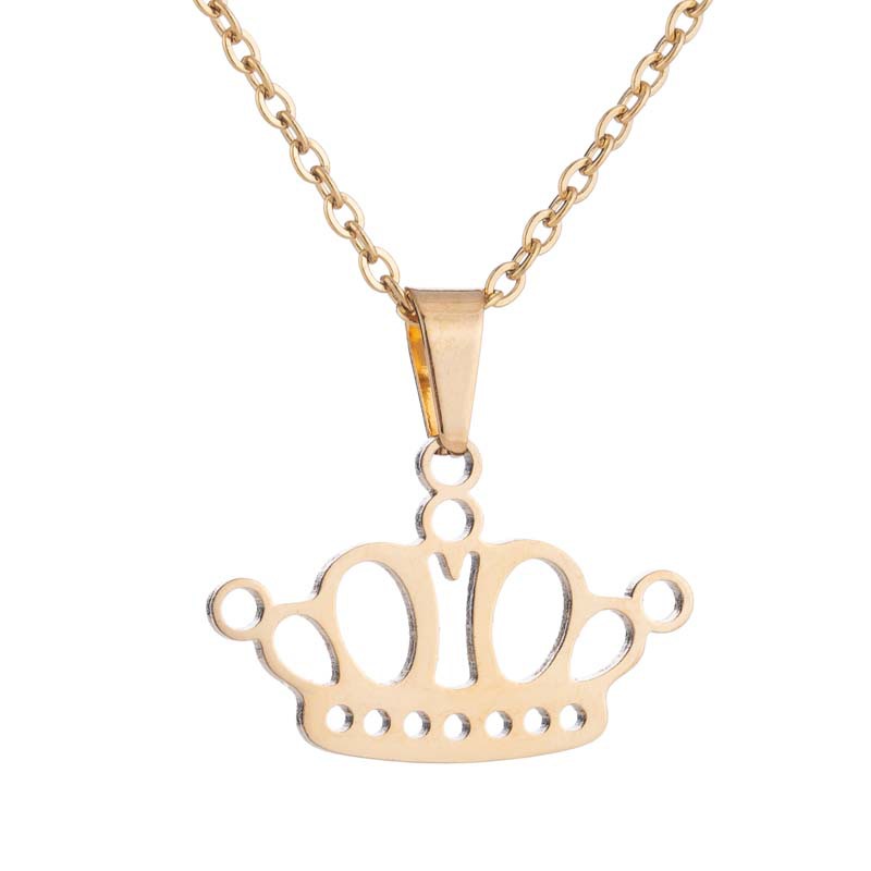 Gold Stud Earrings Necklace Jewelry Sets for Girls Wedding Jewelry Stainless Steel Crown Necklace Jewelry Set