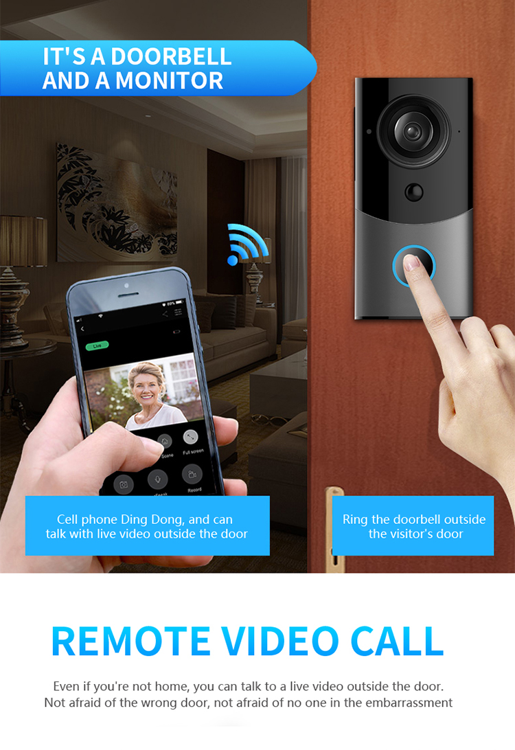 1080p Doorbell Camera Wifi Video Door Bell Camera Wireless Video Door Telefon Intercom HD Ring Wifi Doorbell Camera untuk pangsapuri