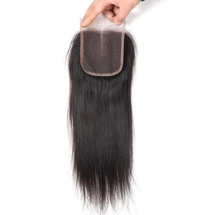 Lsy Malaysian Straight Hair Weave Bundles 100% Virgin Human Hair Extension, Natural Color 3 Bundles With Middle Part Closure