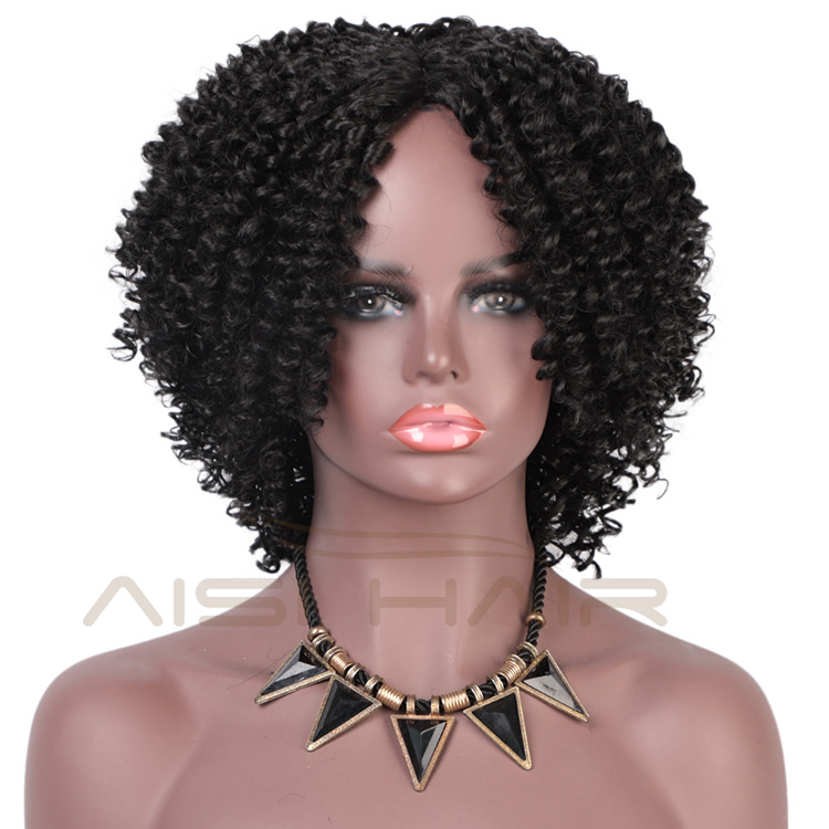 African American Synthetic Curly Hair Natural Black Afro Kinky Curly Short Wigs Women Wigs Black Hair For Black