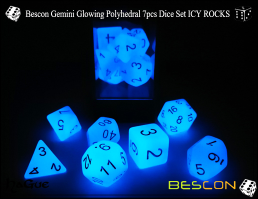 Bescon Gemini Glowing Polyhedral 7pcs Dice Set ICY ROCKS-New Version-6 Bescon Gemini Glowing Polyhedral 7pcs Dice Set ICY ROCKS-New Version-6