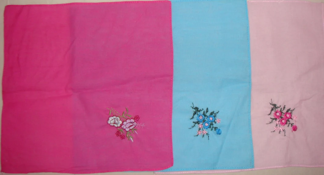 100% Cotton Ladies Flower Embroidery Handkerchief