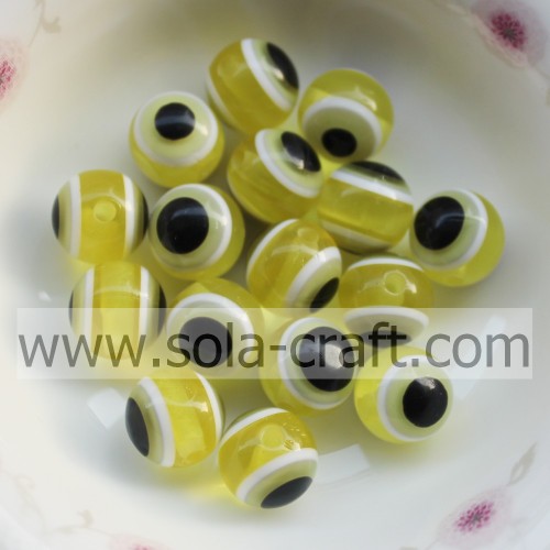 12MM 500Pcs Jaune Evil Eye Collier Bracelet En Gros Perles De Résine Solide Ronde Chunky