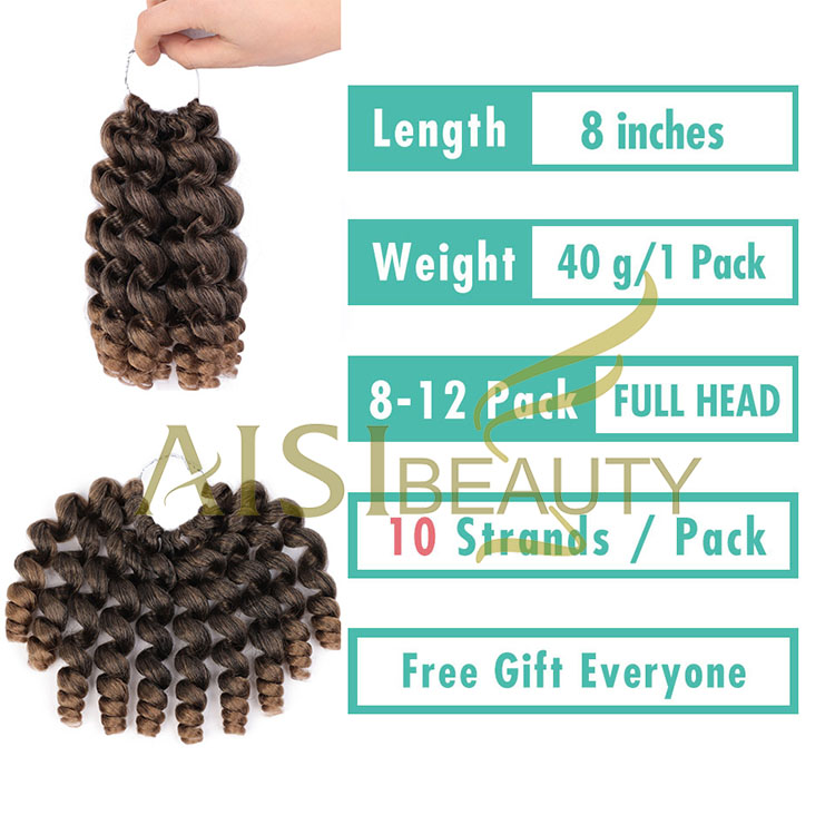 Aisi Beauty 8 Inch Multi Color Jumpy Wand Curly Crochet Braids Jamaican Bounce Synthetic Crochet Braiding Hair Extension