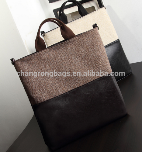2015 Fashion canvas tote bag with leather handle, leather handbag for women