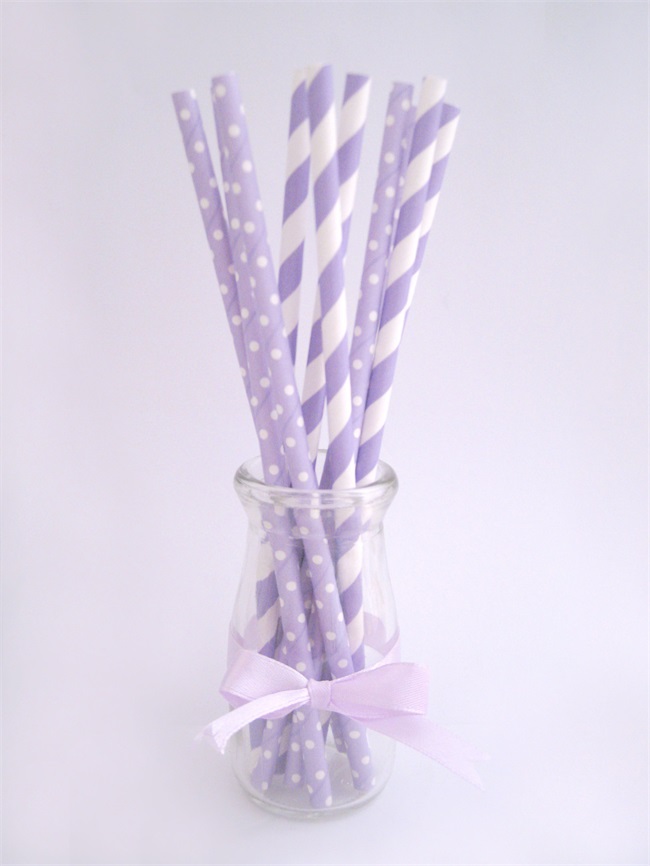 Purple and White Paper Straws