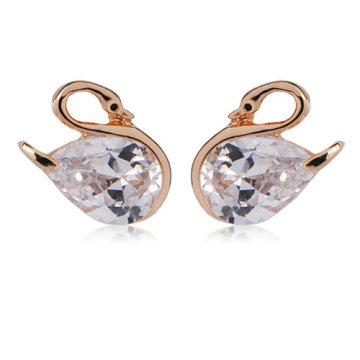 Gold swan stud earring with bright CZ zircon