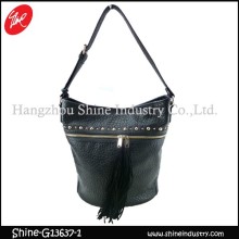 studded hobo bag/black shoulder bag/fashion tassel bag