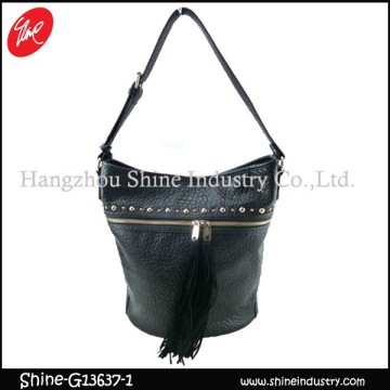 studded hobo bag/black shoulder bag/fashion tassel bag