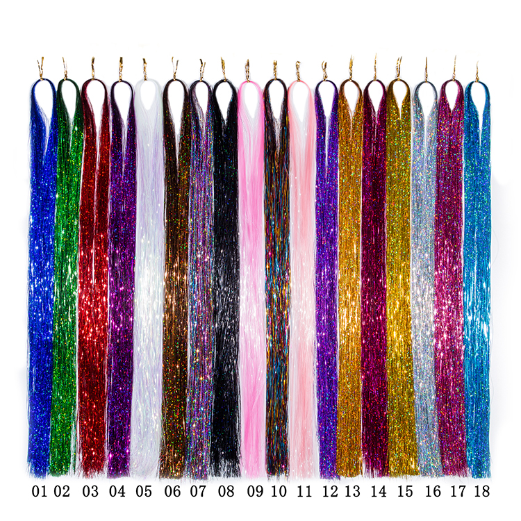 Cheap Hair Tinsel Straight Bling Synthetic Braiding Hair Extensions For Bridal Hair Accessories Festival Party Twinkle Colorful