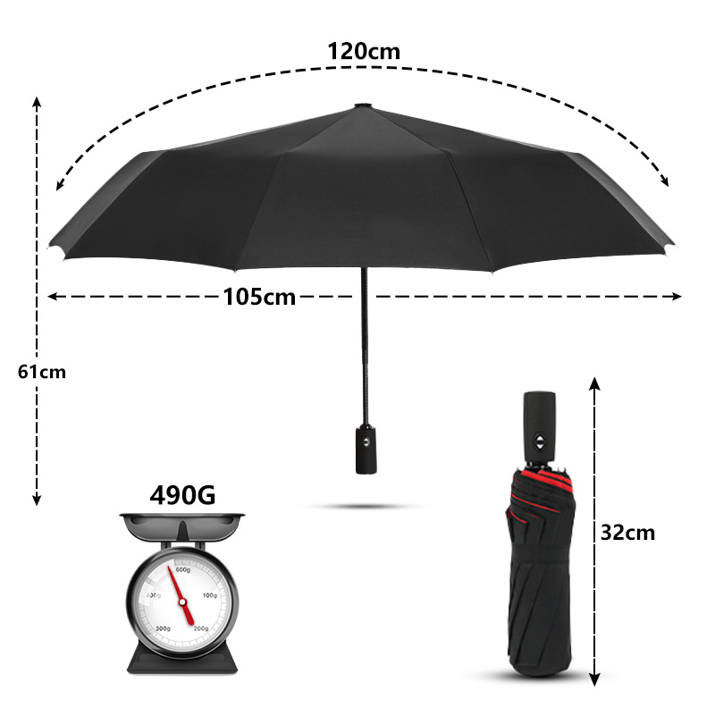 Strong Windproof Double Automatic 3 Folding Umbrella Female Male 10K Car Luxury Large Parasol Rain Women Men Business Umbrellas