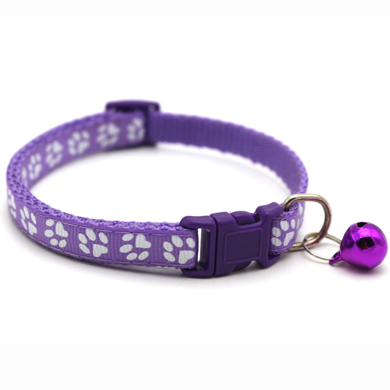 Manufacturer Wholesale Multi-colors Paw Print Adjustable Nylon Cat Dog Collar With Bell