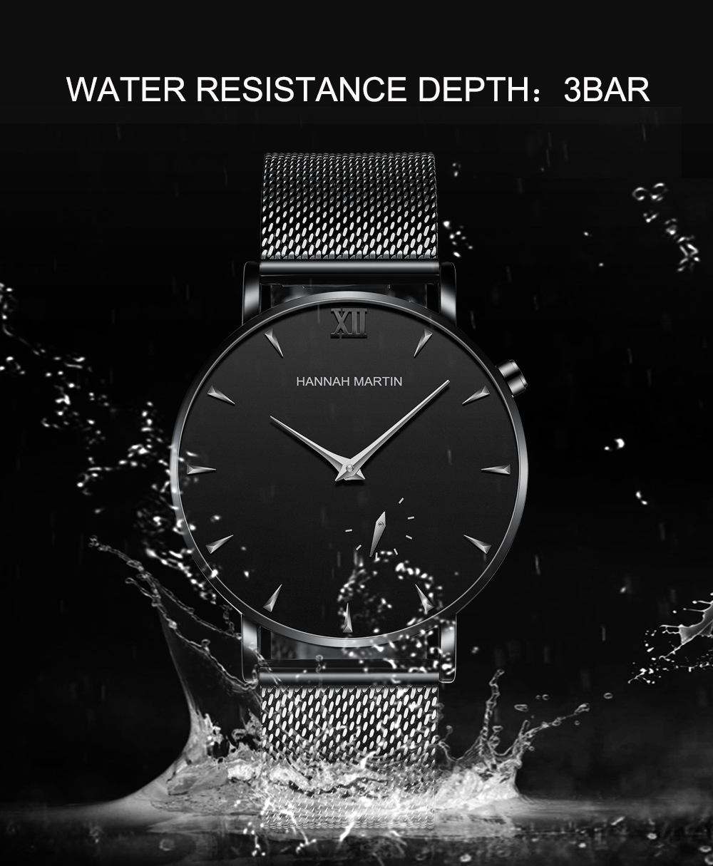 HANNAH MARTIN HM-10201 Best Men Quartz Hand Watches Mesh Stainless Steel Bracelet Strap Online Sales Male Wristwatches