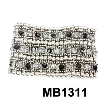 fancy 3 row beaded stretch rhinestone bracelet