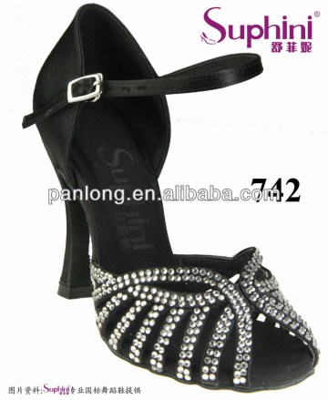 Black party dress shoe ballroom dancing shoe with crystal 742