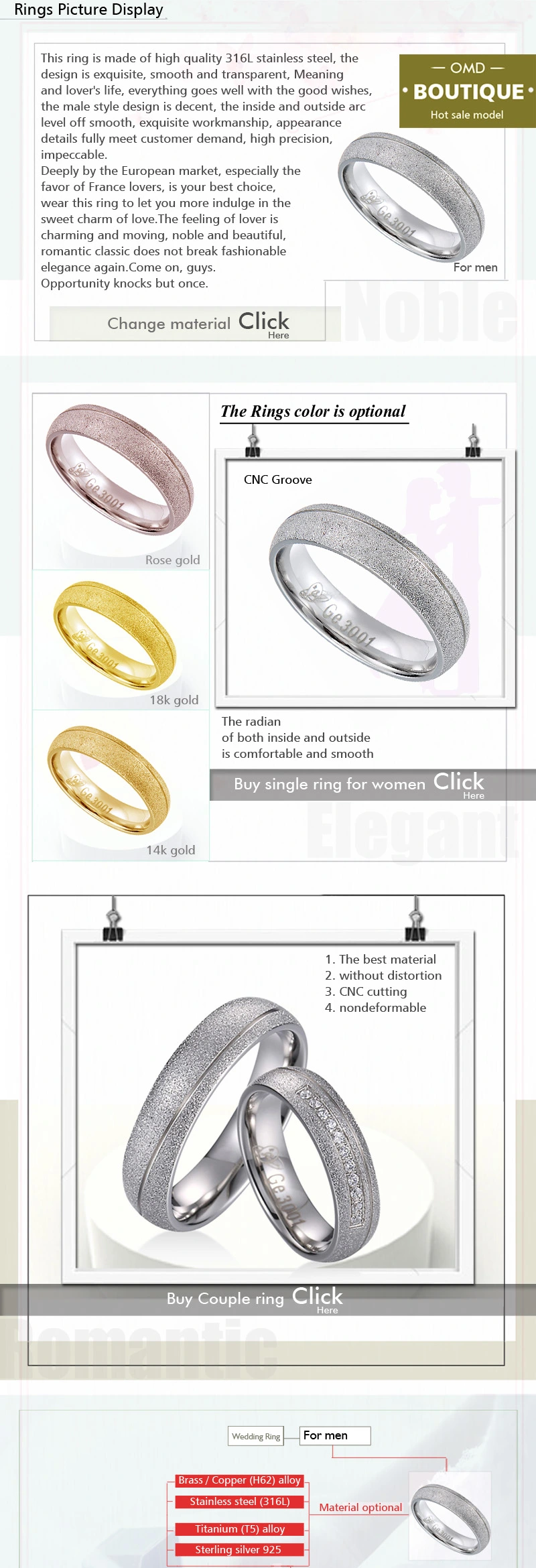 Popular Custom Engraved Stainless Steel Anniversary Rings