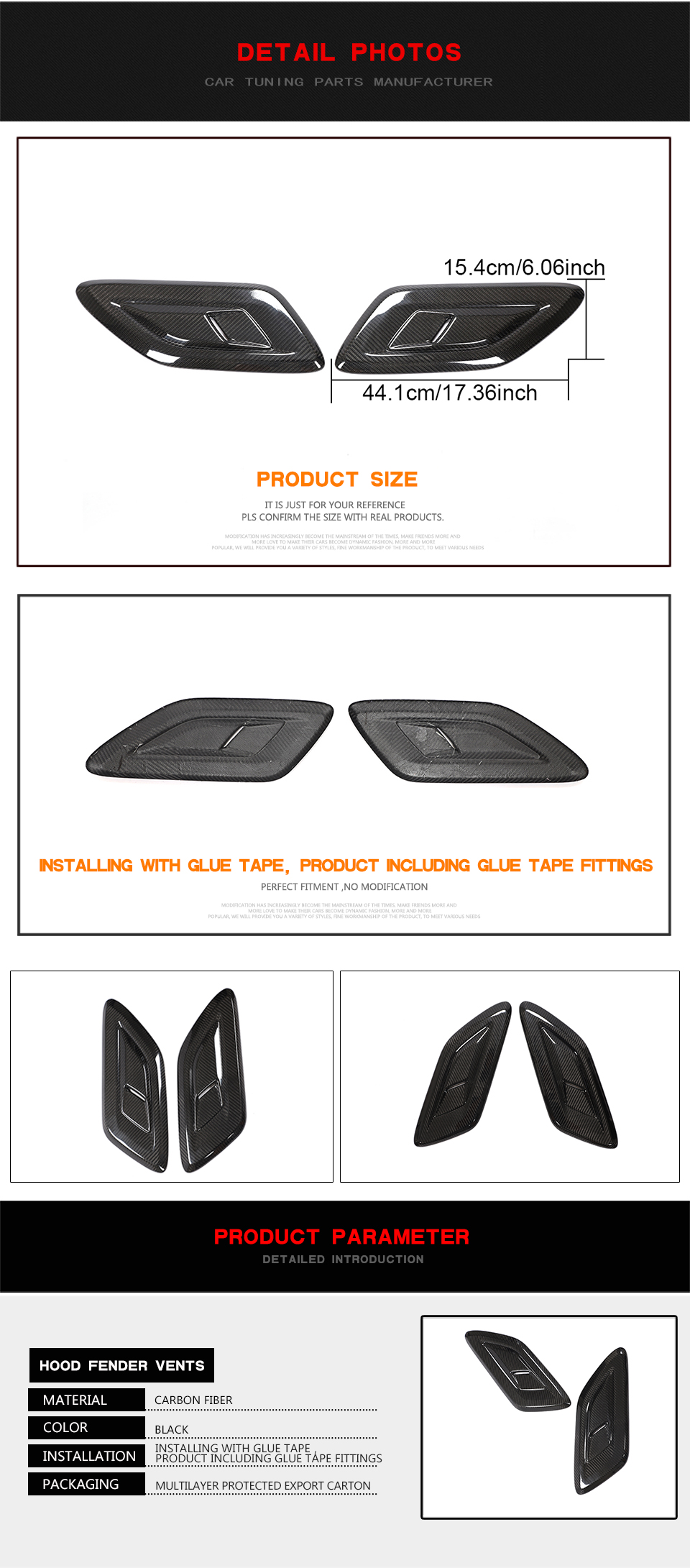 Dry Carbon Fiber Car Bonnet Vents for Land Rover Range Rover Sport HSE Dynamic Sport 4-Door 2018-2020