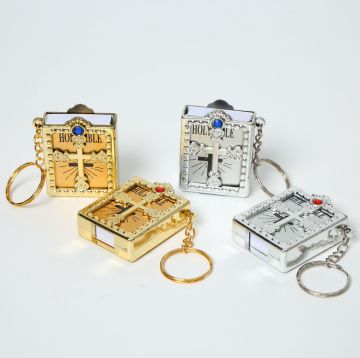 Wholesale 3D Metal Ring Keychain Accessories - Mini Bible Keychain