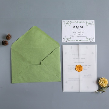 Hot Selling Digital Printing Frosted RSVP Invitation Card with Green Envelope