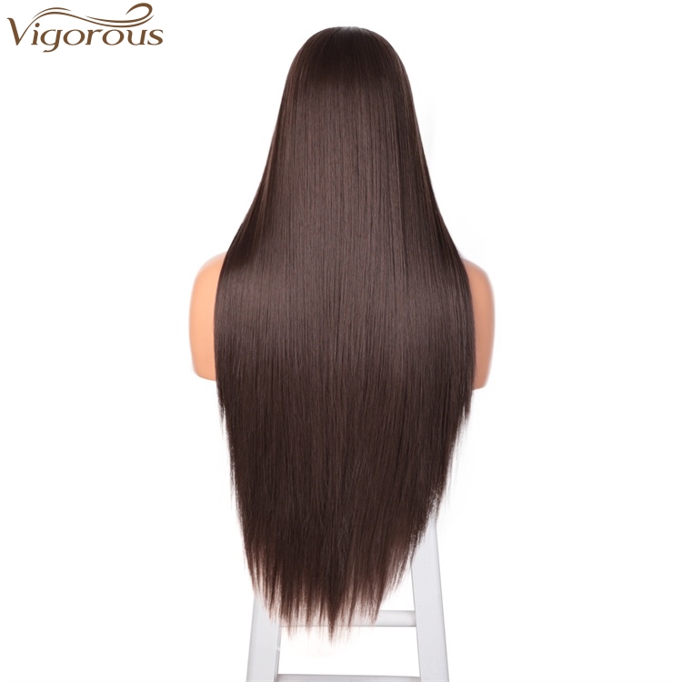 Vigorous High Temperature Top Quality Long Silky Straight Brown Wigs Middle Part Lace Frontal Wigs For White Women Wholesale
