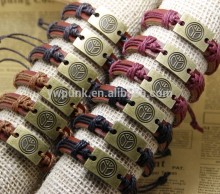 fashion mens leather bracelets bangle leather womens jewelry bronze peace plate