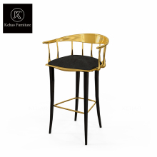 Modern Luxury Custom High-End Villa Leather Barstools - Black Brass Chairs