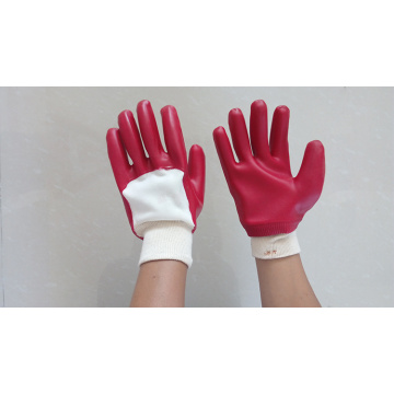 Guantes recubiertos de PVC rojo abiertos