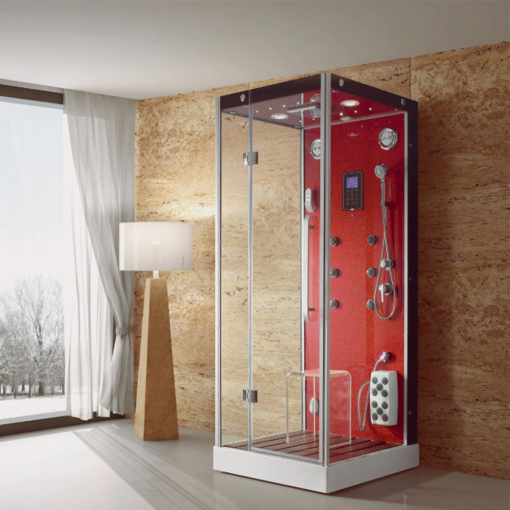 Fashion Design Hinged Door Red Backboard Shower Cabin Steam Room