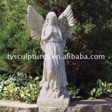 Hand carved white marble praying angel statue