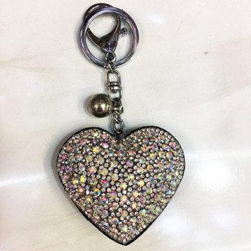 Rhinestone Crystal Heart Keychain Velvet Key Ring With Ball