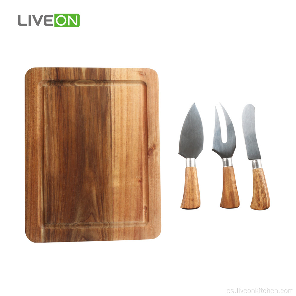 Tabla de corte de queso de madera y juego de cuchillos