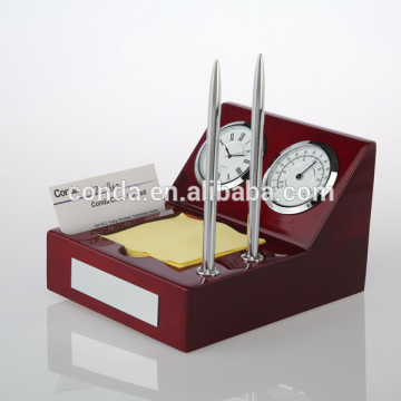 Conda wooden table clock with card holder,desk clock with pen holder