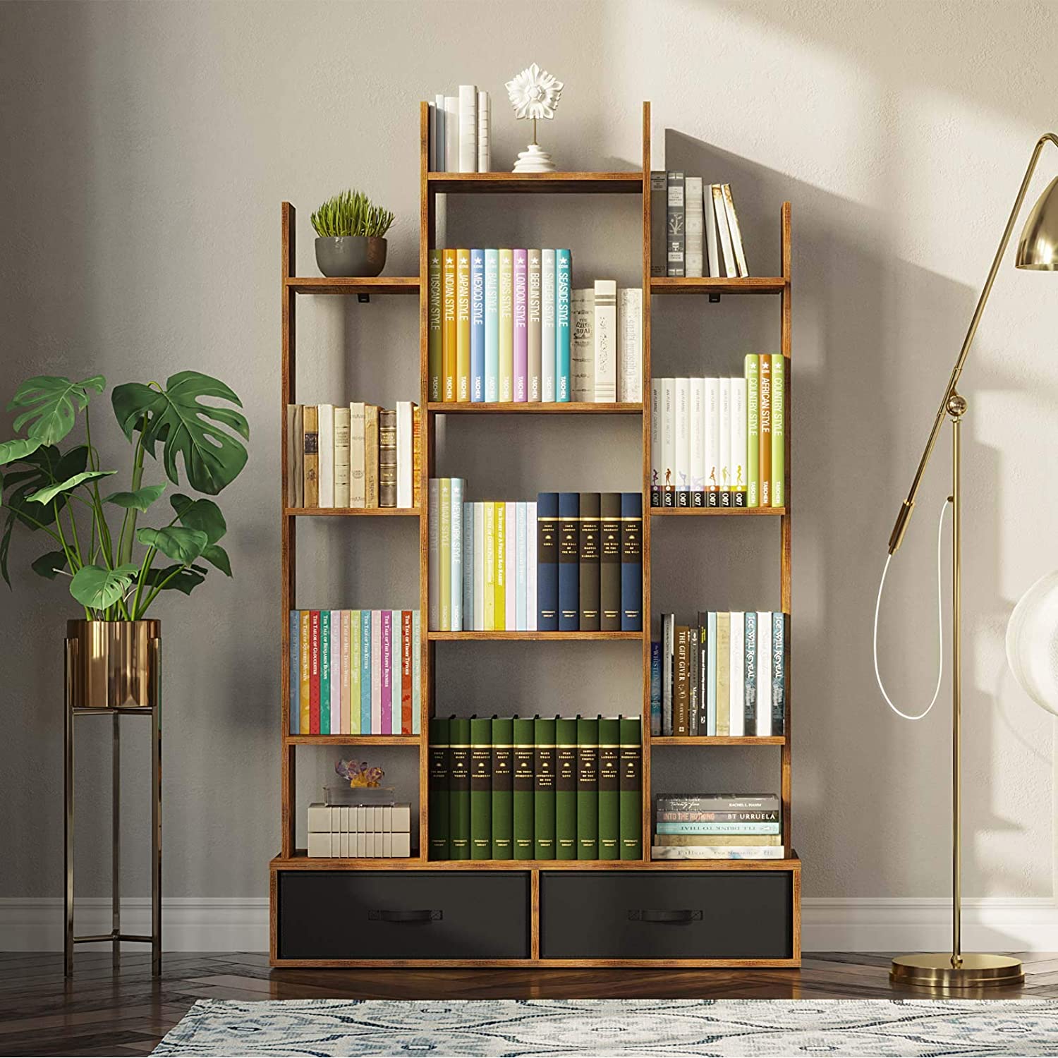 Bookshelf with Rustic Wood Bookshelvese 