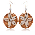 Boucles d&#39;oreilles pour femmes tissés à la main paille ovale ou cercle Shell Drop Dangle boucles d&#39;oreilles bohème boucles d&#39;oreilles légères géométriques Statem