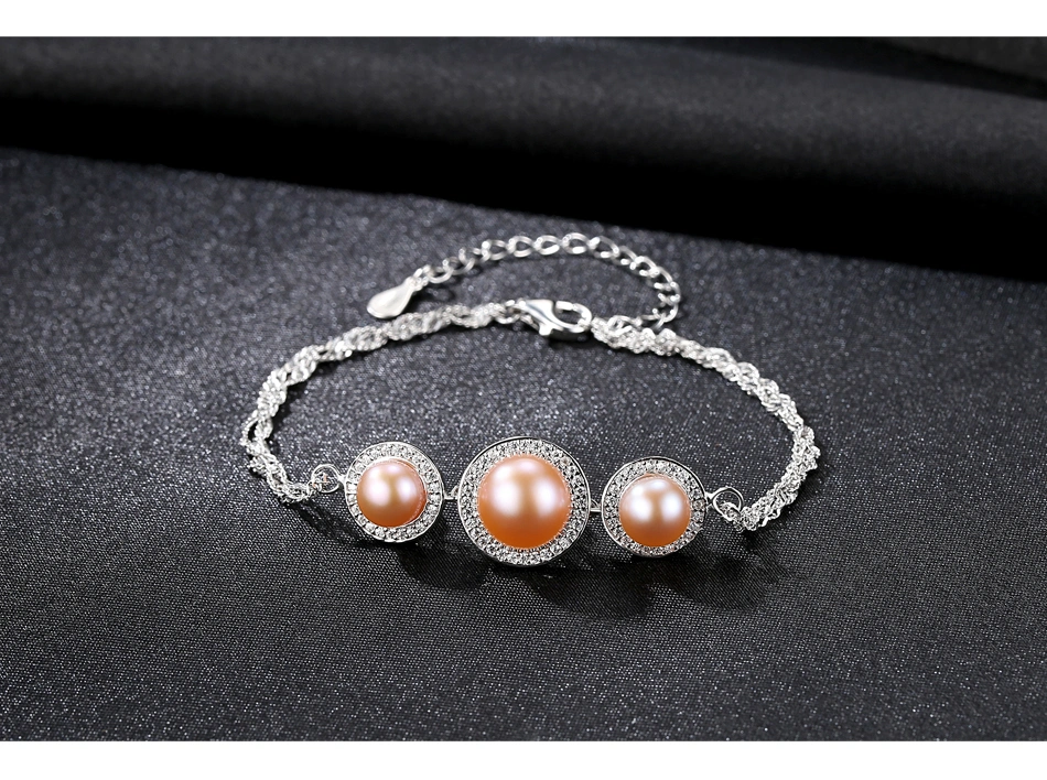 Elegant S925 Silver Jewelry Freshwater Pearl Silver Strand Bracelet