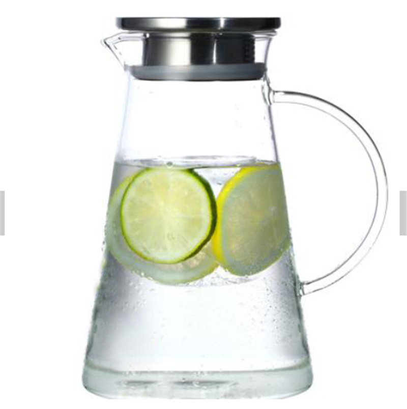 Jarra de agua / jarra para bebidas de vidrio de borosilicato alto con tapa y pico de acero inoxidable