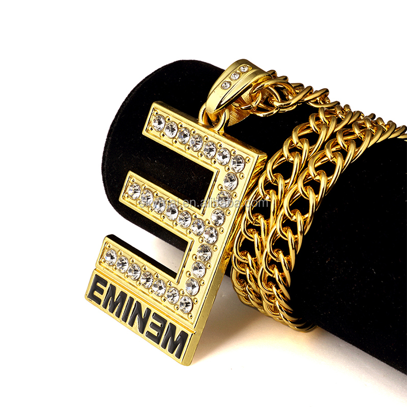 Wholesale Men Women Rhinestone Rock EMINEME Pendants Necklaces Golden Bling HipHop Chains Jewelry Gifts Chokers