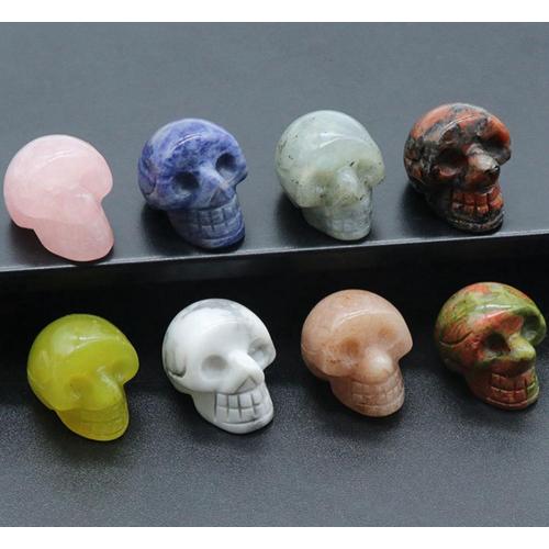 1" Crystal Skull Head Statue Carved Gemstone Human Skeleton Head Figurines Reiki Healing Stone for Home Decor Halloween Decora