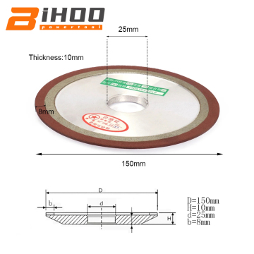 150mm Diamond Grinding Wheel Hypotenuse Carbide Grinding Disc For Tungsten Steel Milling Cutter Sharpener Sharpen Blade Sawtooth