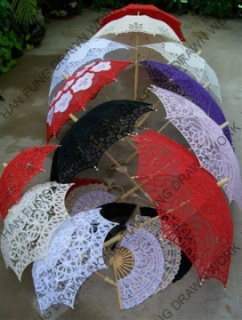 100% Cotton Handmade Belgian Lace Parasol & Lace Fan